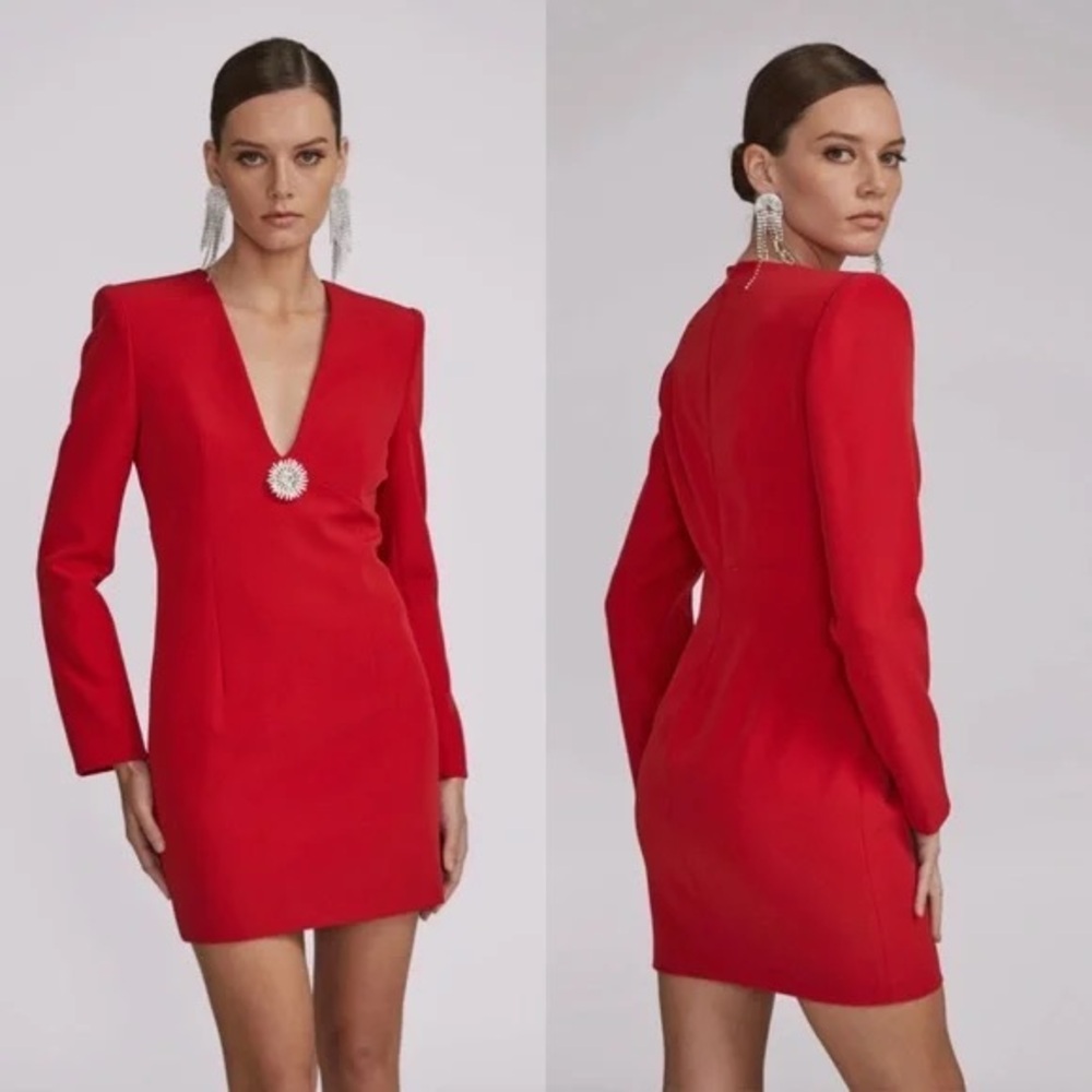 Generation Love Red Long Sleeve Plunge Dress